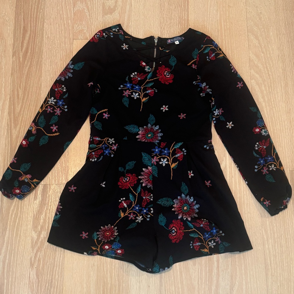 Girls Truly Me Black Floral Print Romper